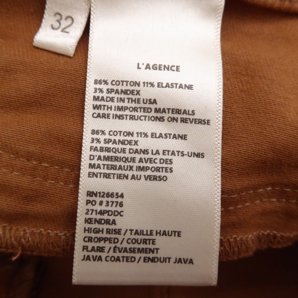 L'AGENCE Womens Kendra High Rise Cropped Flare Coated Denim Jeans Java Brown 32 - Picture 9 of 10